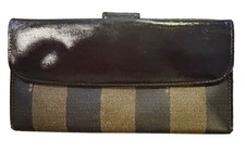 Authentic Vintage Fendi Pequin Stripe Long Wallet Black Brown Snap ID Window COA picture