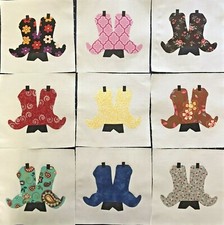 9  Quilt Top Six Inch  Blocks Western Cowboy Boots Fabric Applique picture