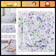 Floral Queen Sheet Set - 4 Piece Vintage Lavender Microfiber Bedding, Deep Pocke picture