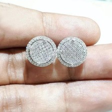 2CT Men Women's Real Moissanite Cluster Stud Earrings 14k White Gold Plated picture