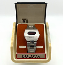 Vintage Bulova Computron LED Digital Quartz Stainless Steel Mens Watch w/ Box  picture