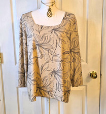 Chico's Beige/Black Floral Square Neck 3/4 Sleeve Stretch Jersey Pullover Top XL picture