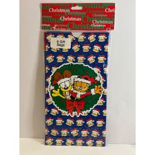 Vintage 2000s Paper Garfield Christmas Gift Bags 8 Pack Mello Smello Super Sacks picture