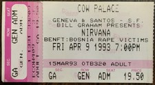 1993 Nirvana Bosnia Rape Victims Benefit Show Cow Palace Ticket Stub VG Rare🔥 picture