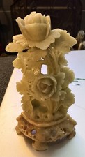 Vintage Chinese Soapstone Carving: Floral Ornament on Stone Stand picture