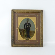 Antique Full Plate Tintype Photograph SMS Siegfried German Sailor Painted Framed picture