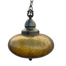 Vintage Antique Cast Iron Porch Ceiling Light Amber Glass Shade picture