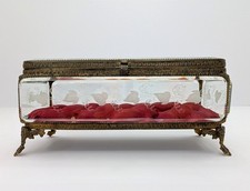 LARGE Antique French Jewelry Display Casket Beveled Glass Gilt Brass 19thC Heavy picture