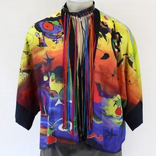NEW Dilemma Plus Kandinsky Inspired Kabuki 100% Silk Cardigan OS fits XL 1X 2X picture