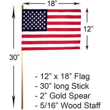12 x 18 American Stick Flag large size with 30