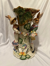 2002 Fitz & Floyd Old World Rabbits 12” Large Vase Bunny Butterfly Vintage picture