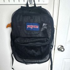 JanSport Mesh Pack 15L Black Mesh Zip Backpack Hiking w/ 2 Pockets picture