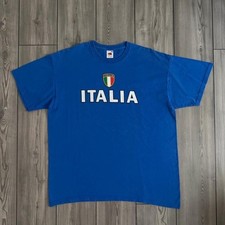 Vintage 00s Italia Italy Spell Out Shield Crest Flag Logo Soccer Graphic Tee picture