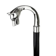 Handcrafted Walking Cane, Brass Silver Tone Wolf Head Handle, Look Chrome Finish picture