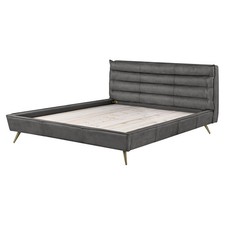 Queen Industrial Bed Gray Top Grain Leather Upholstered 91