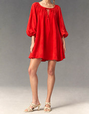 Anthropologie nwt Vibrant Orange Balloon Sleeve Shift Dress Bohemian peasant L picture