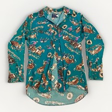 Vintage 90s Wrangler PRCA Rodeo Bronco Print Cowboy Cut Shirt Sz 15.5x33 picture