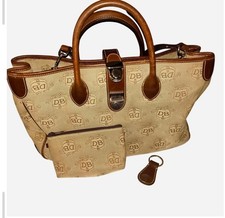 Vintage Dooney Bourke Satchel Tote Donegal Crest and Monogram Leather Bag picture