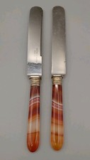 Rare Antique Gustav Knauth NY Agate Fruit Knife Silver Plate Gilded Age 1880s picture