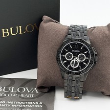 Bulova Men Octava Crystal Black Dial Black Steel 98C134 Quartz Watch 41.5mm New picture