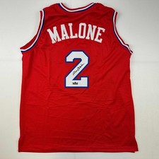 Facsimile Autographed Moses Malone Philadelphia Red Jersey Size Men's XL picture