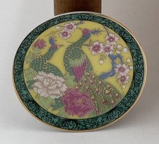 Vintage Enesco Miniature 2” Porcelain Dish Painted Peacock Gold Trim Japan picture