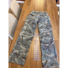 Flamingals Camouflage Wide Leg Corduroy Cargo Pants - Green / Wash Camo XS picture