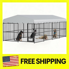 10x20ft/10x15ft Heavy Duty Outdoor Dog Kennel w/Waterproof Roof & Feeding Doors picture