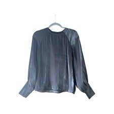 Express Shiny Balloon-Sleeve Blouse - Charcoal picture