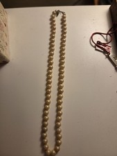 Vintage Knotted Cream Faux Pearl Necklace with Filigree Clasp picture