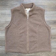 Vintage Talbots Brown Full Zip Fleece Vest Womens Medium Petite Heathered Taupe picture