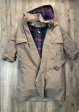 Eddie Bauer Vintage Goose Down Wool Lining Beige Coat Hooded Insulated picture