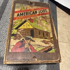 Vintage Halsam American Logs Building Original Wood Slide Top Box Lincoln Toys picture