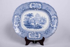 Antique mid-19th-century blue transferware ceramic platter- Cork & Edge England picture