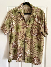 Island Republic 100% Silk Hawaiian Aloha Shirt Green Brown Floral Size L picture