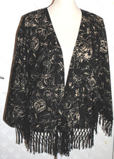 Vince Camuto Women's Open Front Silky Floral Fringed Kimono Top One Size Black picture