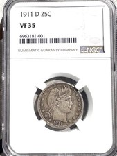 1911-D 25C Barber Quarter NGC Certified VF35 picture