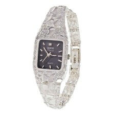 Women's 925 Sterling Silver Nugget Link Geneve Diamond Wrist Watch 7-7.5
