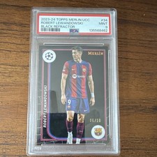 Topps Merlin 2023-24 Robert Lewandowski #34 Black Refractor /10 PSA 9 picture