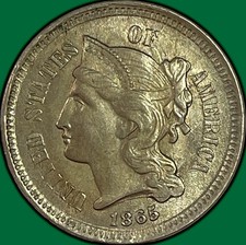 1865 Three Cent Nickel Brilliant Uncirculated BU Coin #47921 picture