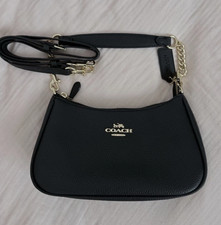 COACH CA209 Teri Shoulder Bag Black Refined Pebble Leather 2-Way Crossbody NWT picture