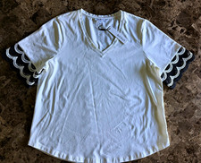 Ladies Chicos White/Black Crochet Sleeve Top - size 2 (NWT) picture