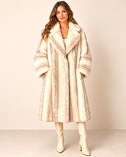Vintage Country Pacer Ivory Faux Fur Maxi Coat Full Length Winter Coat picture