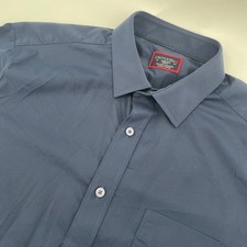 UNTUCKit Gironde SS Shirt Mens Medium Navy Blue Slim Fit Stretch Button Up picture