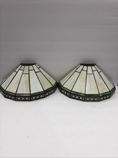 Vintage SPECTRUM Tiffany Style Stain Slag Glass Pair Wall Sconce Lamp Shades picture