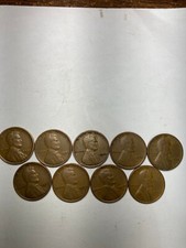 1920-29-P LINCOLN WHEAT CENT PENNY LOT, 9 COINS,  ALL FINE-VERY FINE picture
