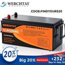 12V 200Ah LiFePO4 Lithium Battery Deep Cycle 2560Wh 200A BMS for RV Off-grid picture