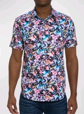  NWTRobert Graham Men Size M Multicolor Abstract Short Sleeve Button Front Shirt picture