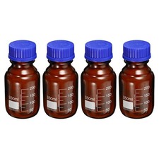 250mL Amber Reagent Media Graduated Glass Storage Bottle Blue Cap 4Pcs picture