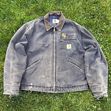 Carhartt Detroit J97 Men's Gray Black Faded Canvas Vintage 90s USA Work Jacket L picture